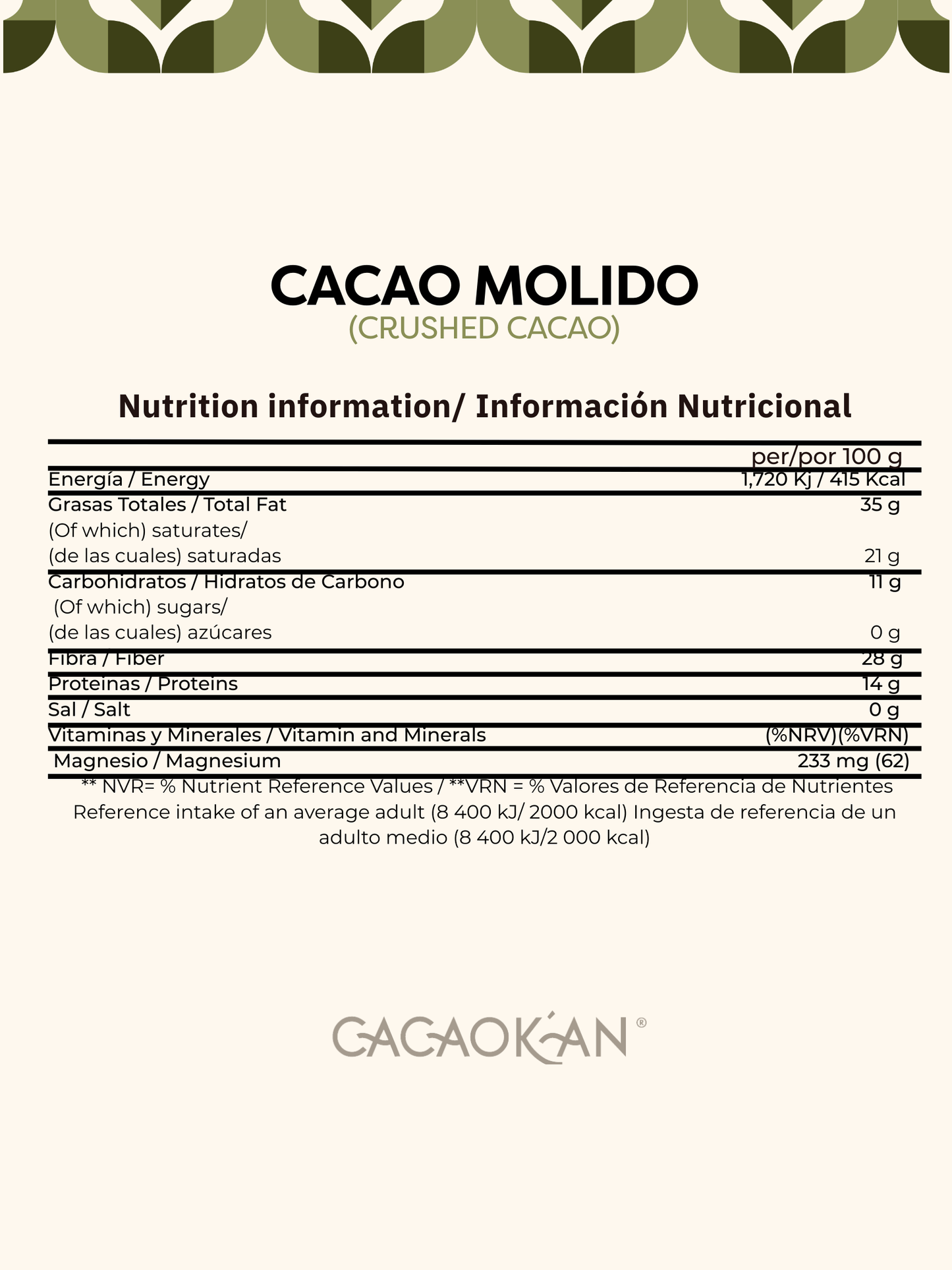 CACAO MOLIDO GRADO CEREMONIAL