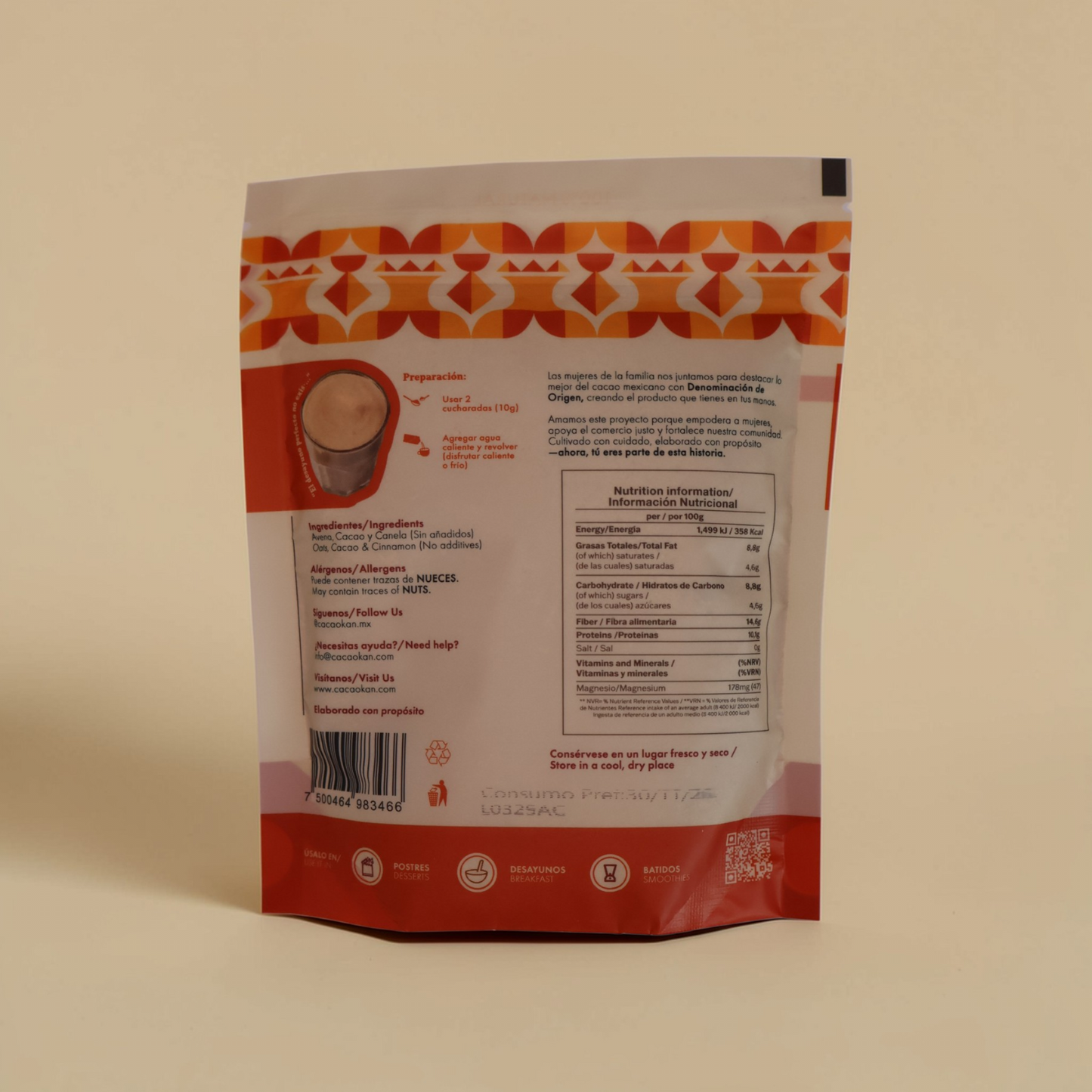 AVENA CON CACAO Y CANELA